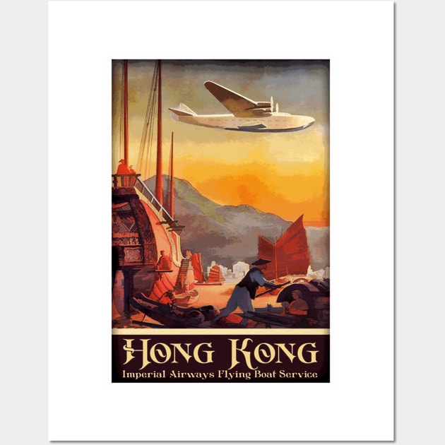 Hong Kong, Imperial Flying Boat Service - Vintage Travel Poster Design Wall Art by Naves